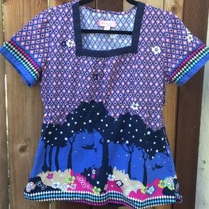 Koi Kathy Peterson scrub top hummingbirds stars